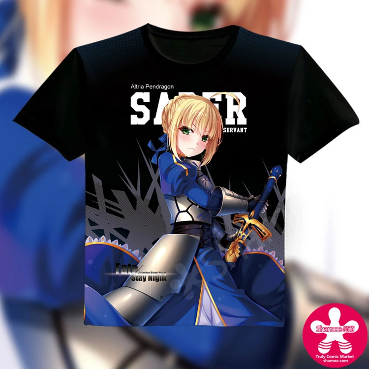 15 The New Fate Stay Night Saber Arthur Pendragon Anime Full Color Black T Shirt Short Sleeved Summerzs T Shirt T Shirt Cuttert Shirt Usb Aliexpress