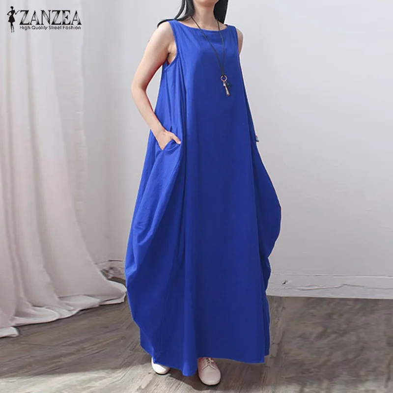 ZANZEA Fashion 2018 Women Cotton Linen Kaftan Dress Casual Sleeveless ...