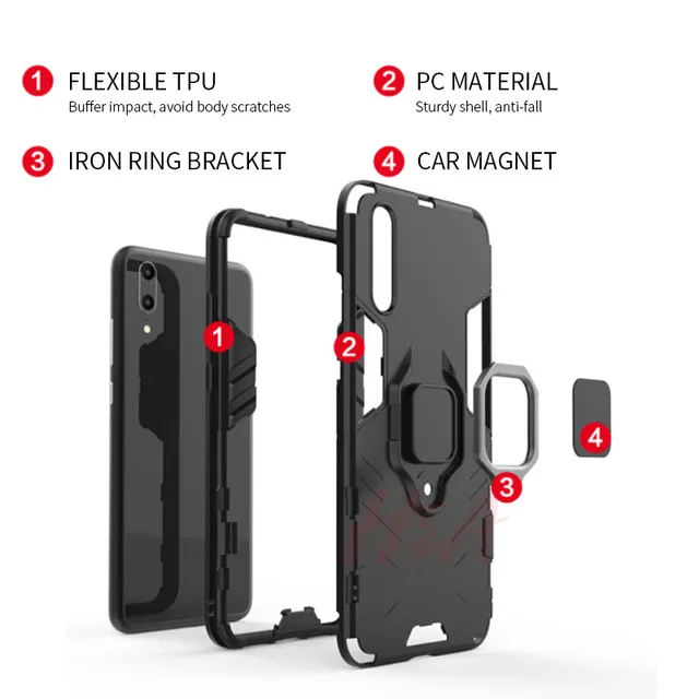 H&A Luxury Shockproof Armor Phone Cases For Huawei P20 Pro Lite Mate 10 9 Full Cover Case For Horor 10 V10 Case With Holder Ring