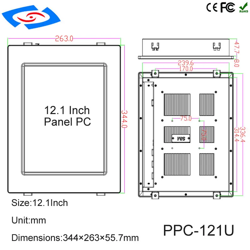 Оптовая продажа с фабрики 12,1 "алюминиевый корпус безвентиляторный промышленный сенсорный экран панель ПК 1024x768 разрешение поддержка 3g