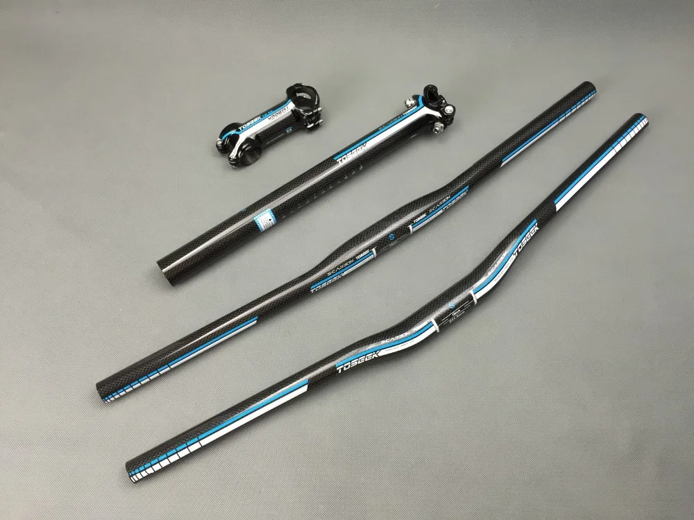 

blue super light TOSEEK full carbon MTB bicycle handlebar + light stem +seatpost mountain bike flat / riser handlebar set