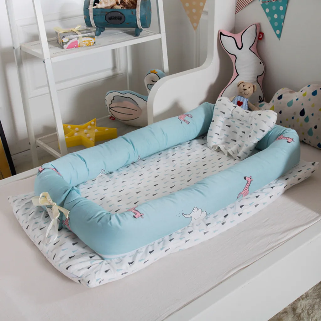Детское гнездо с мультяшным принтом бионическая кровать съемные моющиеся портативная детская кроватка многофункциональная туристическая детская кроватка матрас для новорожденных - Цвет: N