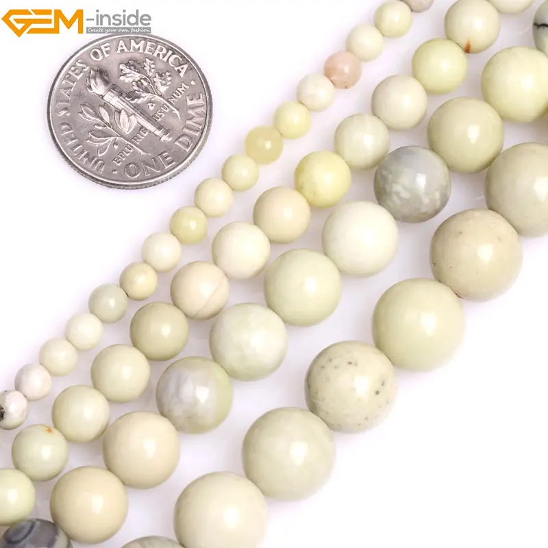 

Gem-inside Natural Round Green Australia Butter Jasper Stone Beads for Jewelry Making 15inches DIY Christmas Jewellery