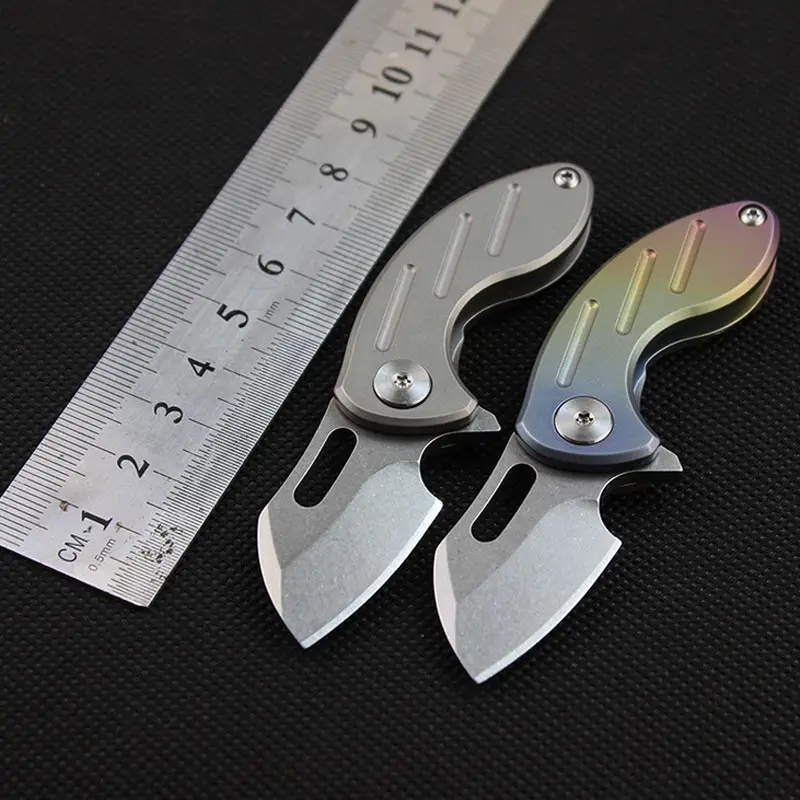 

58-60HRC D2 blade TC4 Titanium handle pocket knife EDC folding knife Mini key chain pocket knife outdoor camping Survival tool