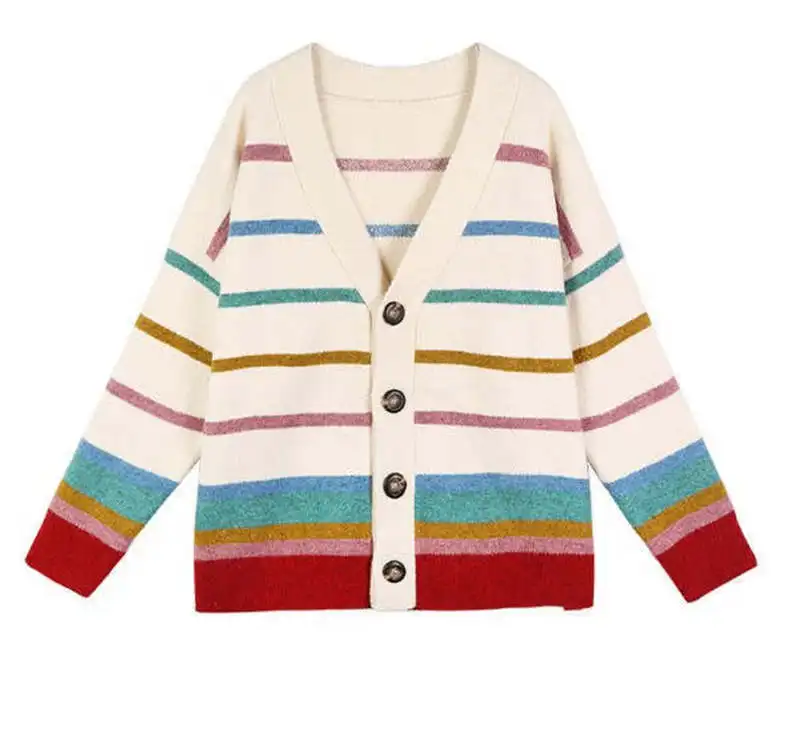 Neploe, свитер в радужную полоску, кардиган,, для женщин, осень, большой размер, вязаный Топ, однобортный, теплый, свободный, корейский, вязаный, пальто 36600