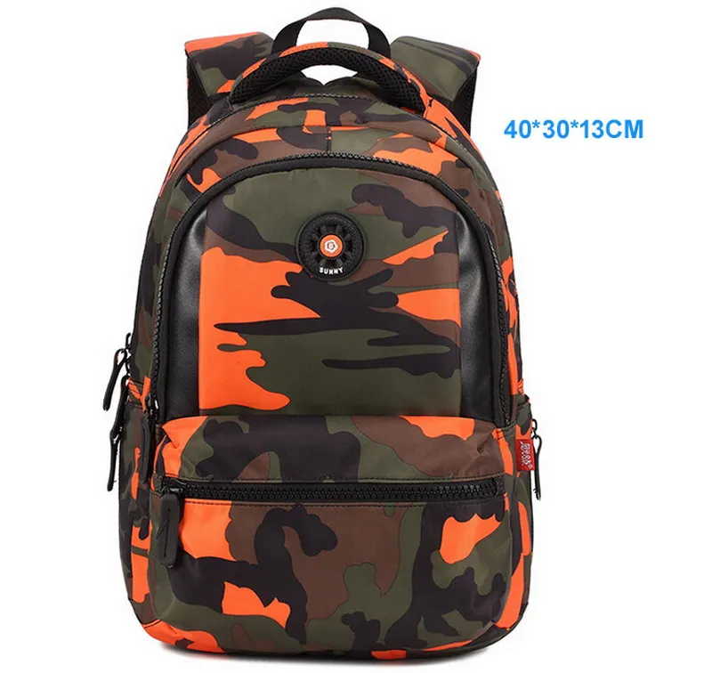 Брендовые ортопедические камуфляжные детские школьные сумки, рюкзак Mochila для подростков, мальчиков и девочек, сумка для ноутбука, ранец - Цвет: Small Orange