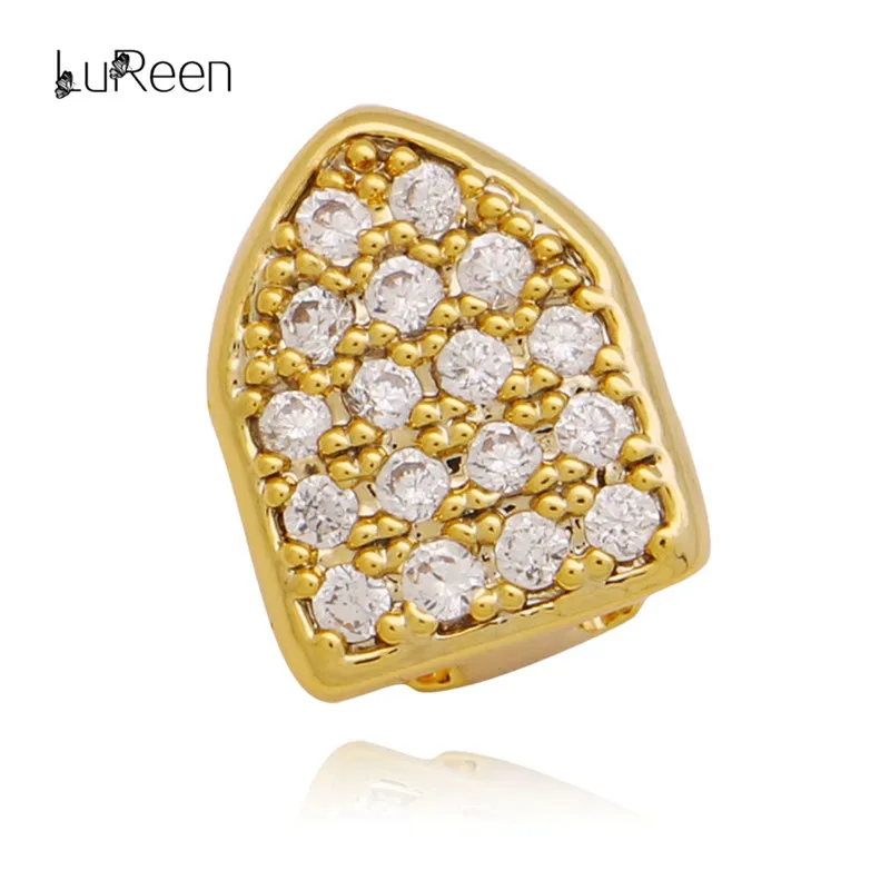 

LuReen Gold Teeth Grillz Hip Hop Iced Out Grills Single Top Grill Cosplay Teeth Cap Halloween Tooth Jewelry Party XHYT1066