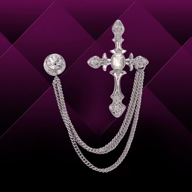 

Fashion Men Silver Brooch Cheap Rhinestone Cross Lapel Pin Broach Vintage Women Crystal Broches Female Scarf Hijab Suit Jewelry
