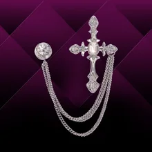 Fashion Men Silver Brooch Cheap Rhinestone Cross Lapel Pin Broach Vintage Women Crystal Broches Female Scarf Hijab Suit Jewelry