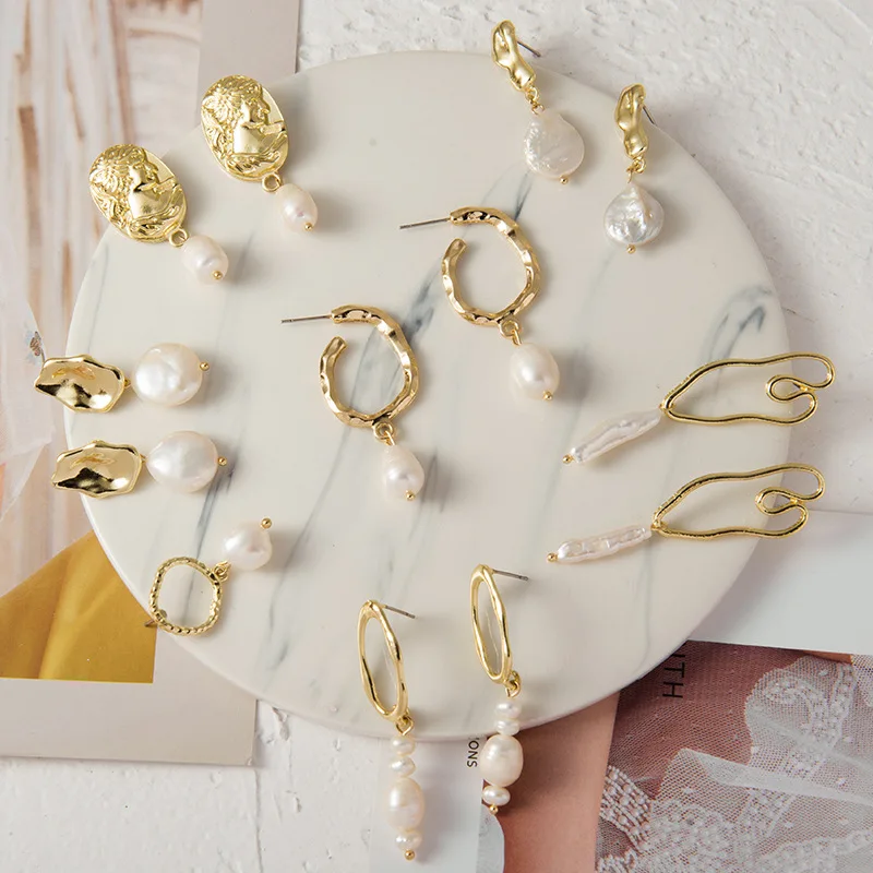 

8Seasons European Style Pearl Drop Earrings For Women Geometric Irregular Gold Color Alloy Dangle Earrings Fashion Jewelry Gifts