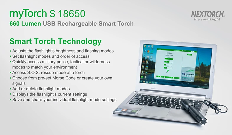 NEXTORCH myTorch S 18650 660 люмен Стандартный IPX7 водонепроницаемый ударопрочный ультра яркий для юсб перезаряжаемый светодиодный умный фонарик