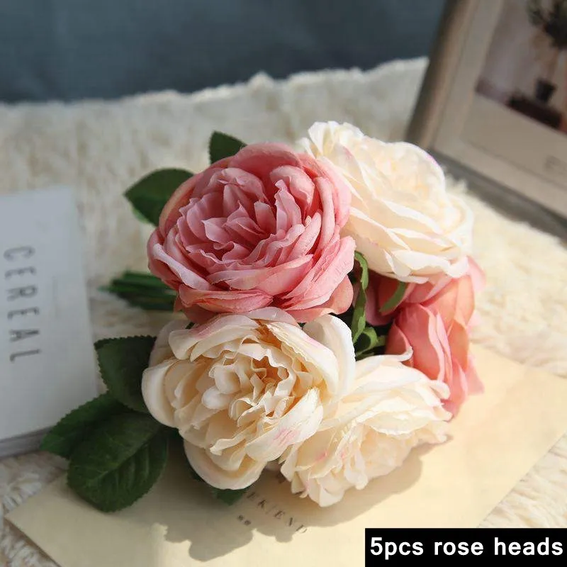 9 шт./букет, искусственные цветы, букет роз, Шелковый цветок розы, свадебные сувениры для дома, сада, украшения для свадебной вечеринки - Цвет: 1220-pink-5PCS