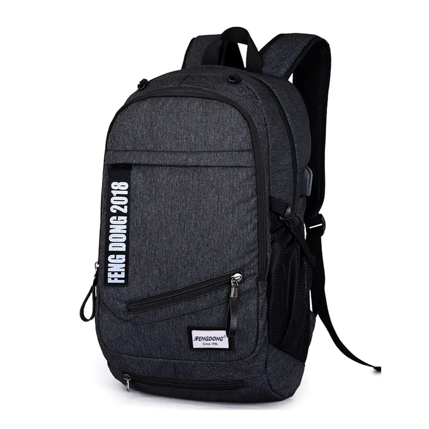 FengDong мужской рюкзак для ноутбука Мужская сумка для ноутбука 15,6 школьные ранцы для мальчиков рюкзак для путешествий usb сумка черный школьный рюкзак - Цвет: black