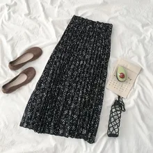 Юбка с цветочным рисунком Лето корейская версия женская новая плиссированная юбка средней длины Офисная Женская юбка в стиле ампир