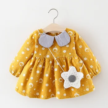 

New arrival 2019 Baby girls winter warm dress Kids girls cute long sleeve floral print velvet Dress with bag 1-3 years !