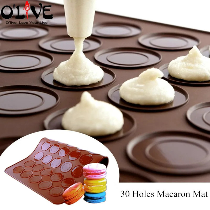 30 Holes Macaron Silicone Mat Non-stick Bakeware Round Cake Forms Baking Mold Tray Pastry Tools Kitchen Bakery Accessories