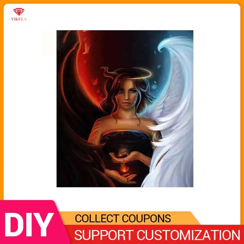 

YIKELA 5D DIY Diamond Painting Cartoon Evil Angel Full Round Accessory Stitch Embroidery Diamant Display Decor Needlework