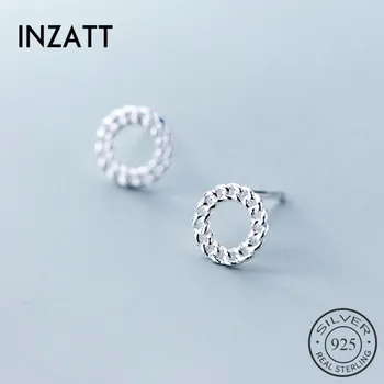 INZATT Real 925 Sterling Silver Minimalist Geometric Chain Round Hollow Stud Earrings For Women Party Fashion Jewelry Chic Gift