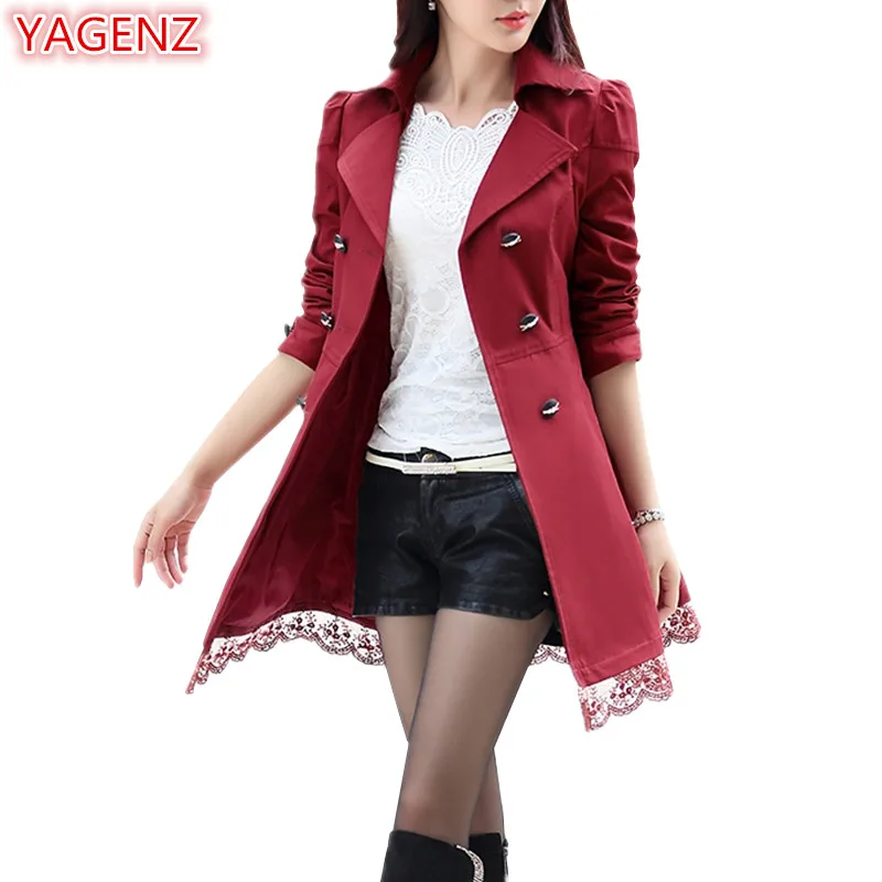 Женское базовое пальто большого размера, женское осеннее кружевное пальто с длинными рукавами, женское повседневное пальто Leisi, длинное Приталенное кружевное пальто A71 YAGENZ - Цвет: Wine red