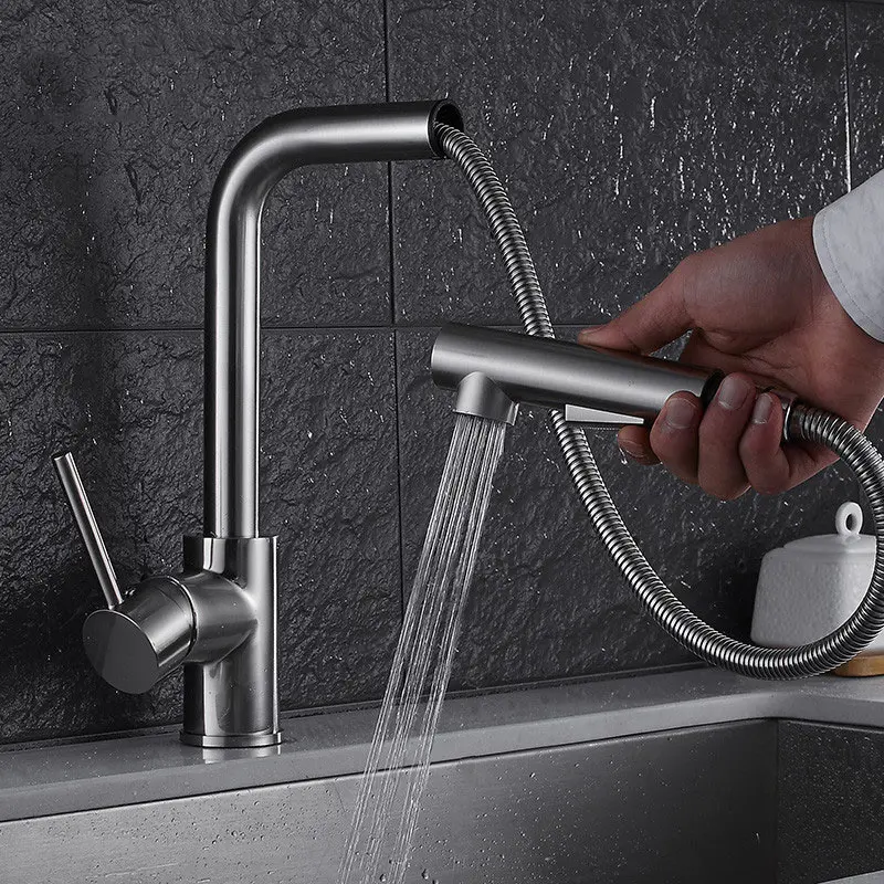 

kitchen sink faucet basins smoked pull out tap cold and hot mixer rotating drawing tap deck mounted