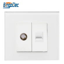 Трехцветная стеклянная панель для передачи данных плюс спутниковая ТВ розетка, стандарт ЕС/Великобритания