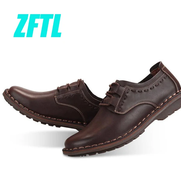 Dark Brown Casual ZFTL, новая мужская повседневная обувь мужская обувь для отдыха из натуральной кожи на шнуровке, мягкая кожа, нескользящая обувь Мужская обувь в деловом стиле весна-осень, 074 - Цвет: Dark Brown Casual