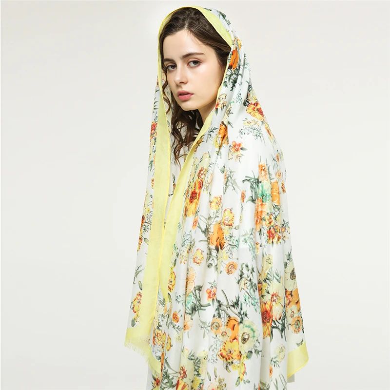 

Women Spring Summer Russian Babushka Shawl Luxury Floral Muslim Hood Hijab Scarf Flower Blossom Gingko Scarves Turban YG772