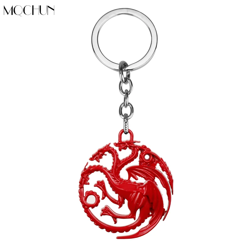 

MQCHUN Movie Jewelry Game Of Thrones Keychain House Targaryen Dragon Alloy Keyring Key Chain Ring Chaveiro Men Souvenir Gift