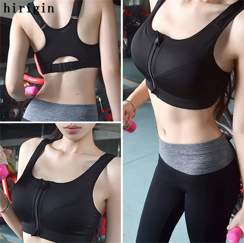 Women Zipper Push Up Sports Bra Padded Wirefree Shockproof Gym Fitness Athletic Running Yoga Vest Sport Tops Shake Underwear