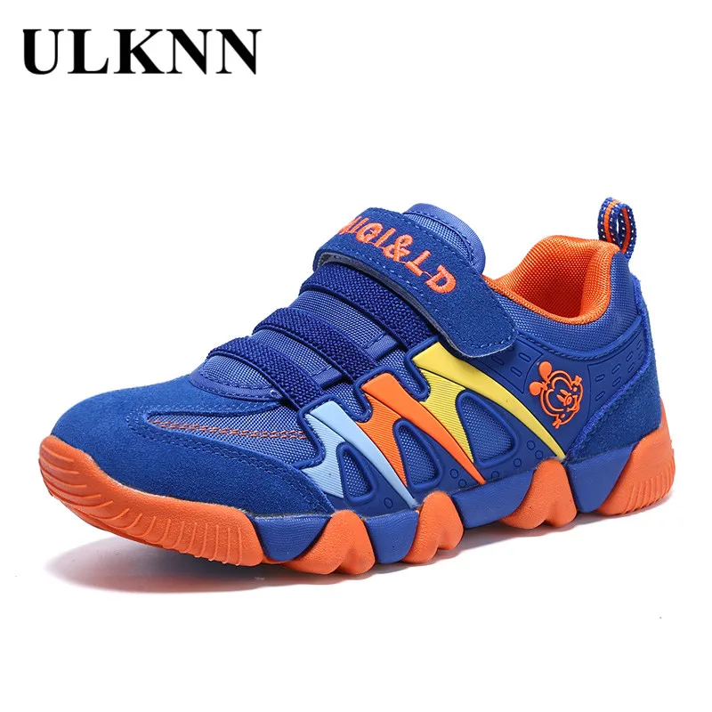 

ULKNN Genuine Leather Kids Sport Shoes Children Sneakers For Boys Shoes Girls Spring Autumn Breathable Mesh Striped chaussure