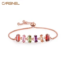 CARSINEL Многоцветный CZ камни браслеты для женщин розовое золото цвет кристалл кубического циркония прямоугольник регулируемый браслет украшение