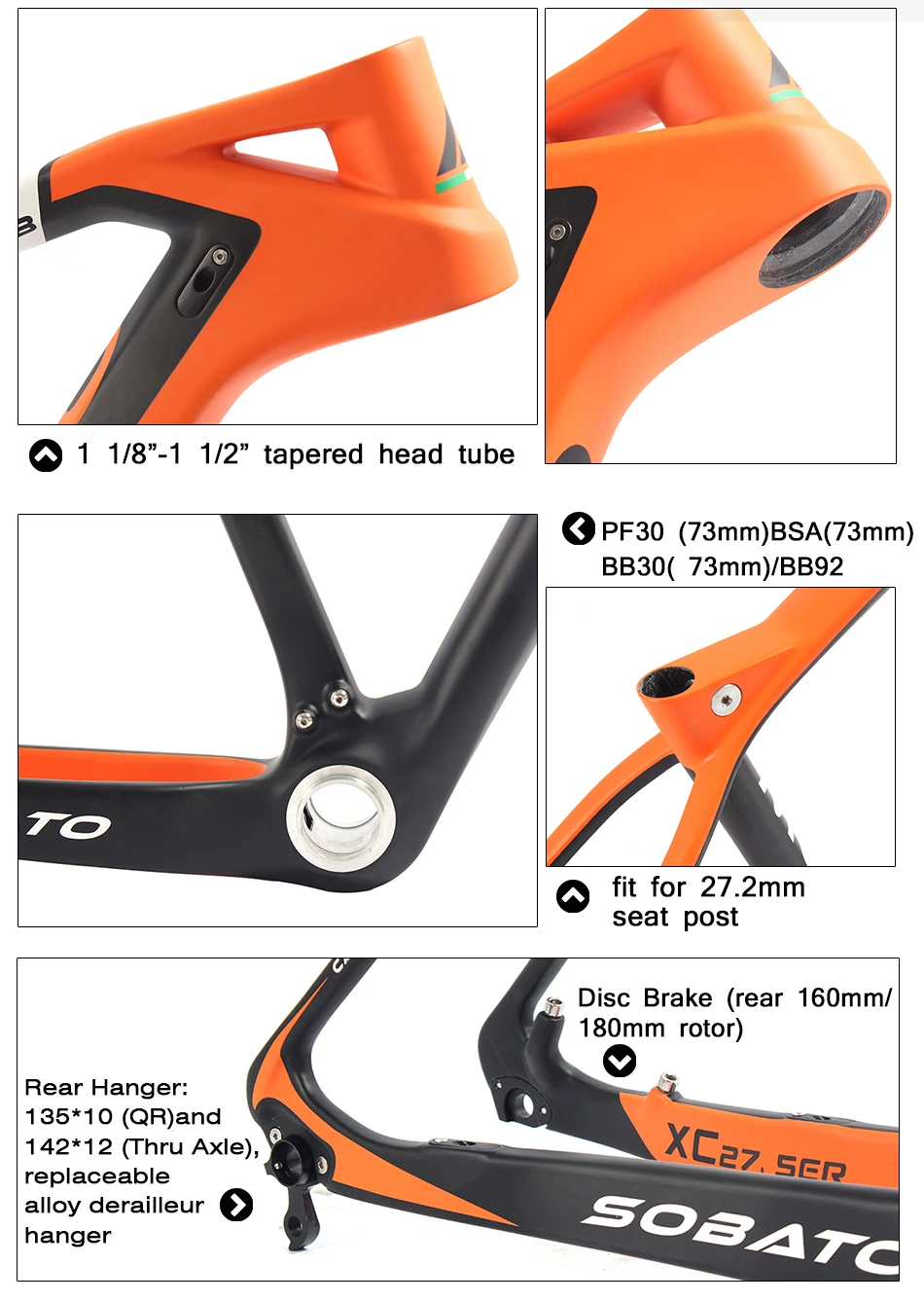 Flash Deal 27.5er Carbon MTB Mountain Bike Frame ( For PF30 ) 15" 17" 19" Frameset+Clamp14.5" ,16, 17.5" , 19" 4