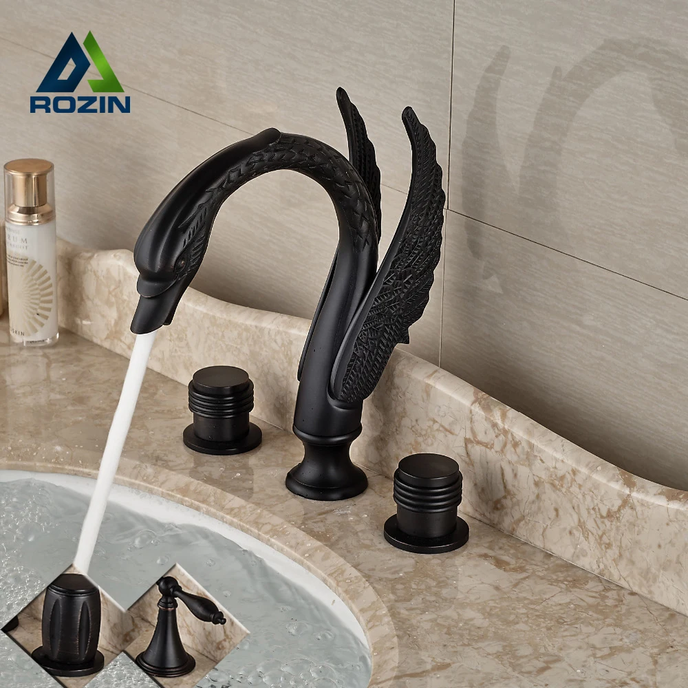 

2017 New Arrival Black Bathroom Tub Sink Faucet Double Handle Widespread Swan Washing Basin Mixer Water Taps