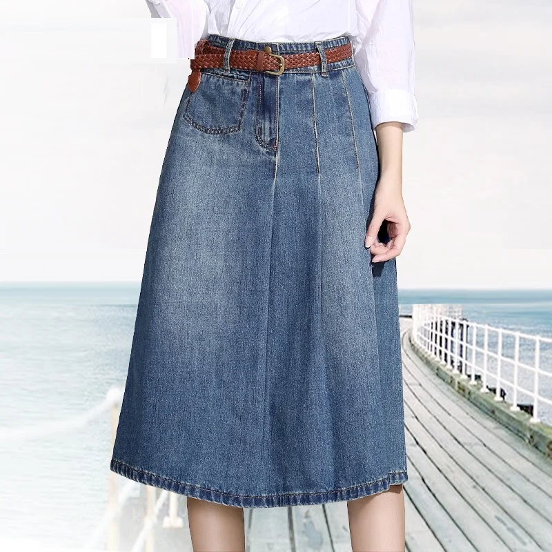

Free Shipping New Arrival High Quality Women's Summer Waterworsh Denim Blue Long Skirt Girls Plus Size Fashion Jeans Skirt