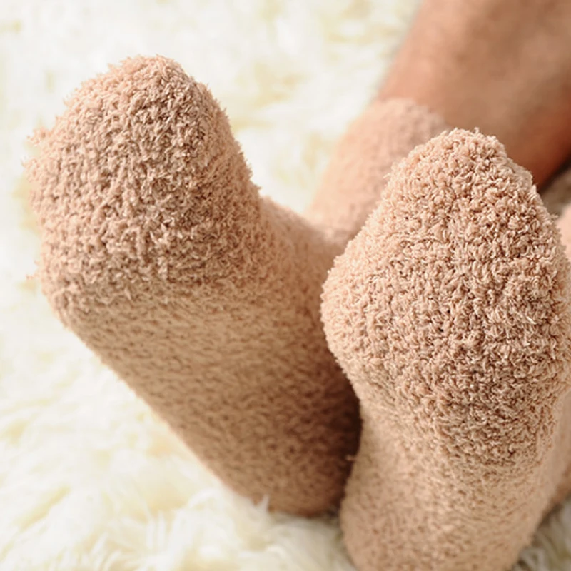 Мужские утепленные носки, модные зимние теплые коралловые флисовые пушистые одноцветные носки для сна, мужские носки для кровати, Calcetines