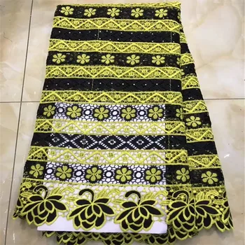 

Cassiel Pattern Guipure Lace Fabric Yellow Milk Silk Lace Fabrics with Stones Cord Lace Fabric for Evening Dresses