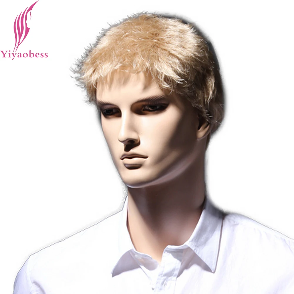 Yiyaobess 6 дюймов прямой блонд короткий парик из натуральных волос для мужчин термостойкие синтетические прически