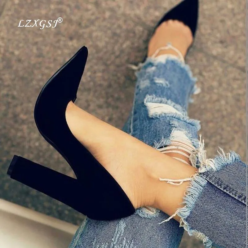 

LZXGSJ Women Spring/autumn Shoes Pumps Basic Super High Square Heels Pointed Toe Concise Dress Slip-on 2018 NEW Euramerican