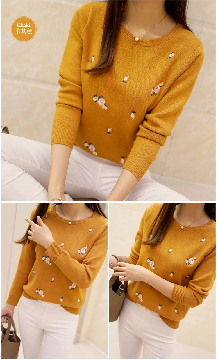 Lcybhe 2019 outono camisola feminina bordado de