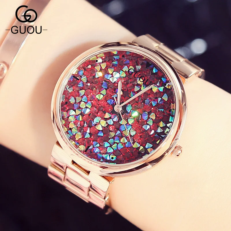 

GUOU 2017 Hot Sale Diamond Quartz Women Dress Watches Watch High Quality Luxury Rhinestone Lady Wristwatch Dropshipping GU003