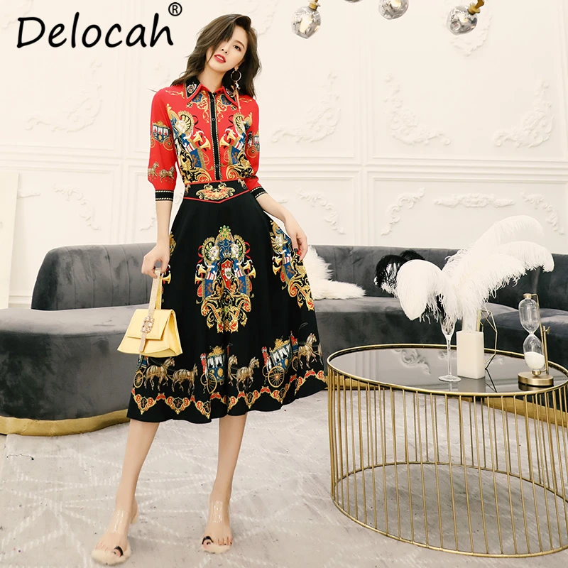 Delocah Vintage Skirt 2 Pieces Set Runway Fashion Designer Women