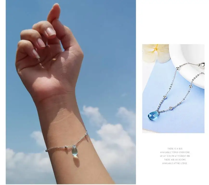 Корейский литературный сладкий синий кристалл капли воды браслеты для женщин 925 пробы серебряные Pendientes ювелирные изделия подарок Brincos SAB8