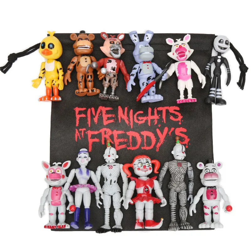 Набор из 13 фигурок FNAF из ПВХ с подарочной сумкой 10-11,5 см Five Nights At Freddy's Freddy Fazbear Foxy Dolls Toys brinqudoes