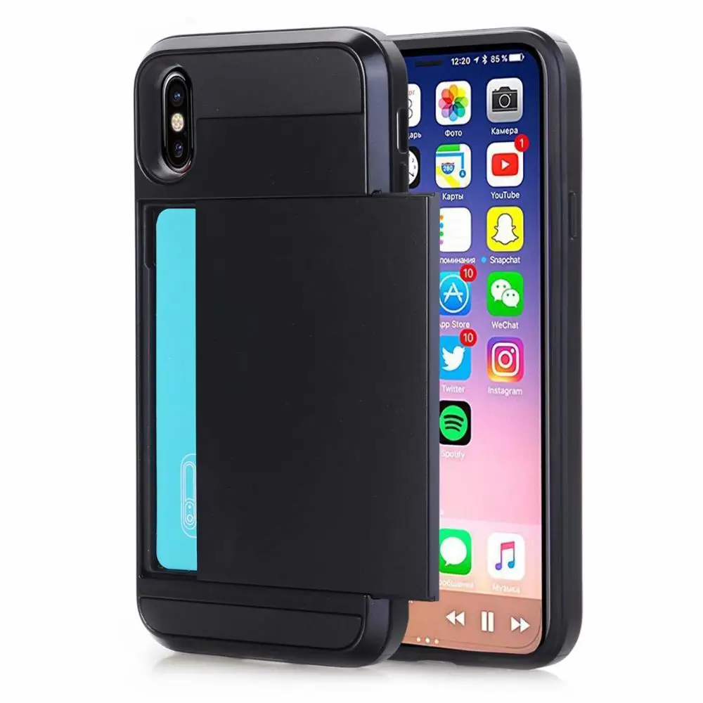 

Hybrid Armor TPU PC Slide Card Case For iPhone XS Max XR X Wallet Case For Samsung S10 Plus Note 9 Dropshipping Support
