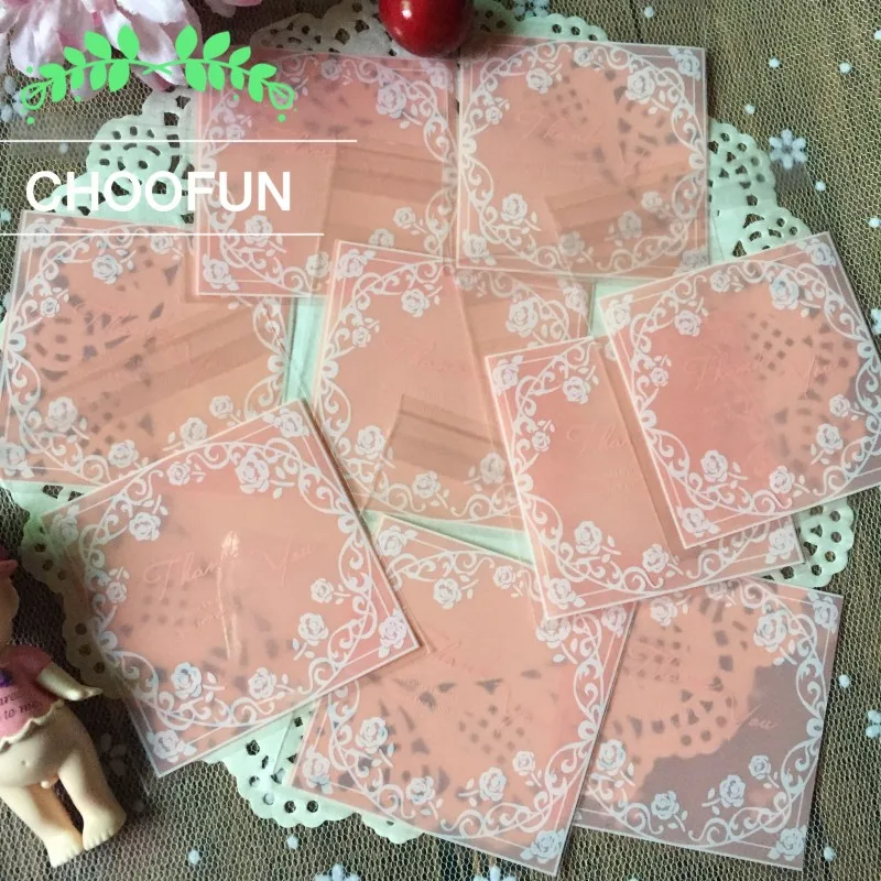 

100pcs Pink Button White Rose Self-adhesive Seal OPP Event Gift Cookie Decorations Packaging Bags DIY Candy Gift Bag BZ005