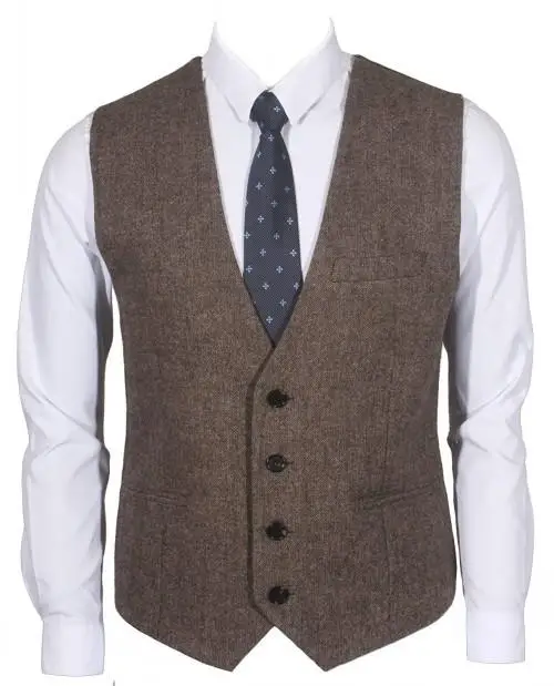 Farm Wedding Brown Wool Herringbone Tweed Vests Custom Made British
