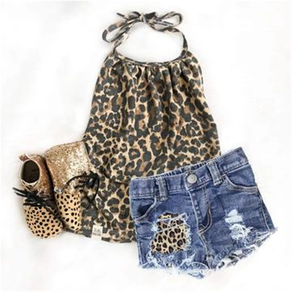 

2Pcs Kids Newborn Baby Girls Leopard Print Halter Tops Shorts Outfits Clothes Tracksuit Kids Girl Clothing Set Cotton Outfits