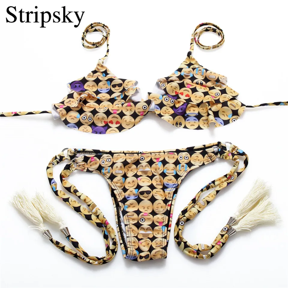 Stripsky XL Size Bandage Bikini Set Emoji Style Swimsuit Women Sexy