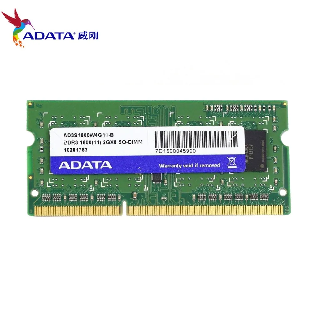 AData 4GB 2 шт. X2GB DDR3L 2 ГБ 2 г 1600 МГц 2RX8 PC3-12800 DDR3 Тетрадь Оперативная память SO-DIMM 1333 10600 2G 204-PIN