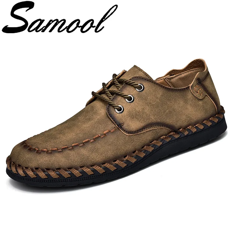 

Spring Autumn New Men's Leather Casual Shoes Lace Up Breathable Flats Handmade Sewing Shoes Plus Size 38-46 Chaussure Homme Sx3